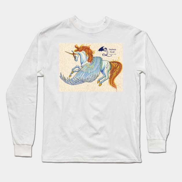 Flaming Winged Unicorn Long Sleeve T-Shirt by pegacorna